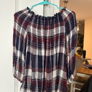 Altar'd State Multicolor Plaid Off-Shoulder Blouse
